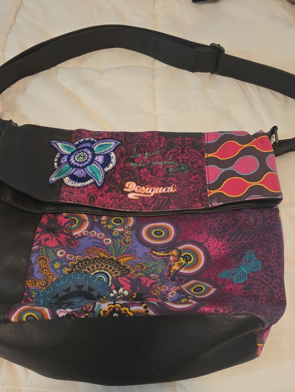 Desigual Multicolor Floral & Paisley Crossbody Bag - Purple/Pink/Black